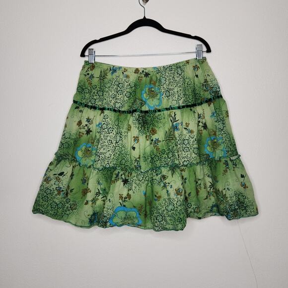 Vintage Joe Benbasset XL Mini Skirt Green Tiered Floral Flowers Fairy Whimsy - Picture 5 of 5